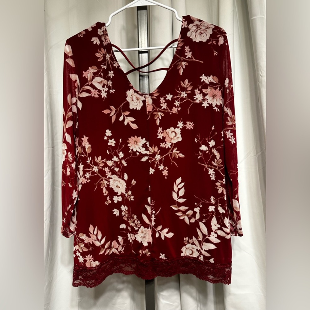 Beautiful Burgundy Stretch Floral Tunic Top